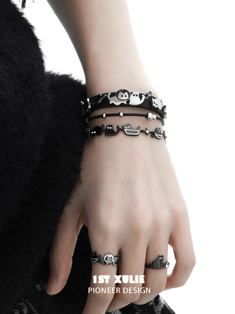 1Stxulie Night Owl Bracelet New Original Niche Design Sweet and Cool Couple Cat Leather Bracelet Bangle