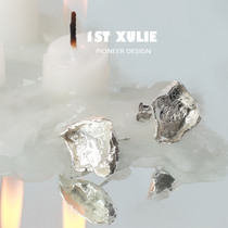 1ST XULIE925 sterling silver stud earrings niche design irregular handmade texture dark cold wind mens earrings