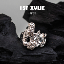 1STXULIE original niche design ring cold wind high grade 925 sterling silver dark lava opening men and women
