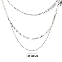 1STXULIE not dropping color pure silver pearl necklace small crowdsplicing double layer lukewarm wind 100 lap woman lock bone chain
