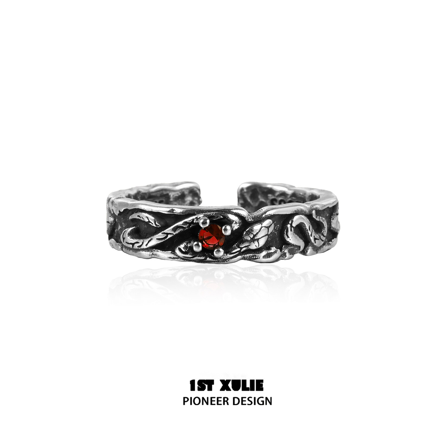 Кольцо 1ST XULIE змея серебро красное