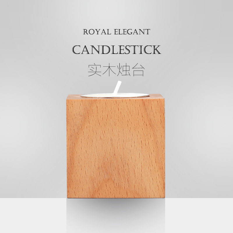 Solid Wood Creative Candle Holders Home Swing Accessories Bar Cafe Wax Candlestick Decoration Craftsmanship Square Candle Light Beech Wood