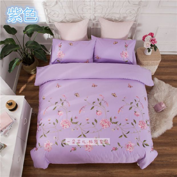 mô hình nhiều màu - hoa thêu giường bông một gia đình bốn 1,5m 1.8m 200 230 - Bộ đồ giường bốn mảnh bộ chăn ga gối đệm