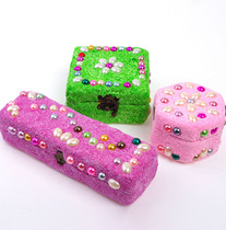 Children handmade first decorated case containing box pencil case solid wood quality diy material log embryoderm white embryo Snowflake mud