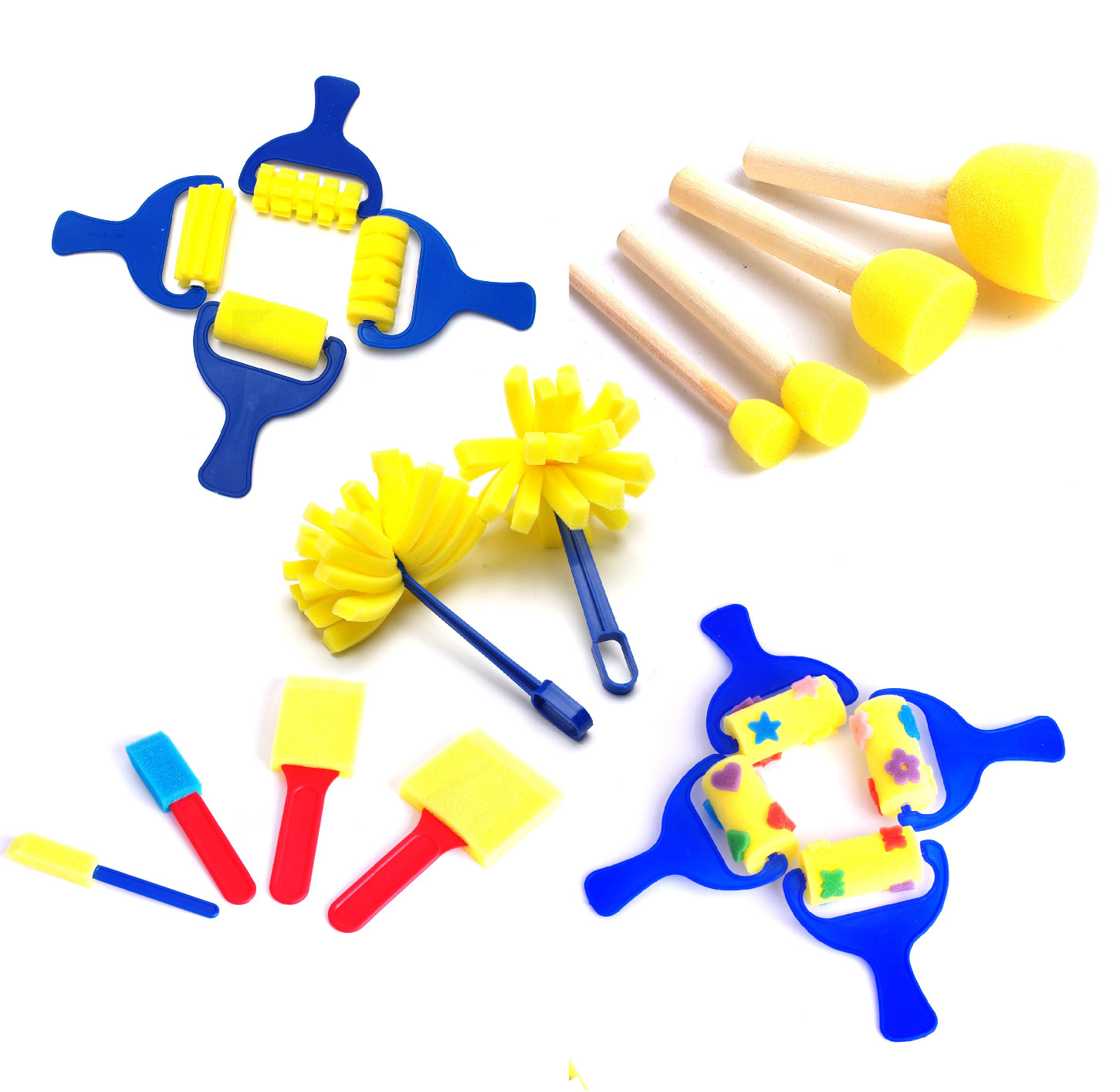 Round wooden handle sponge painting brush children's kindergarten early education manual diy paint graffiti painting brush tool