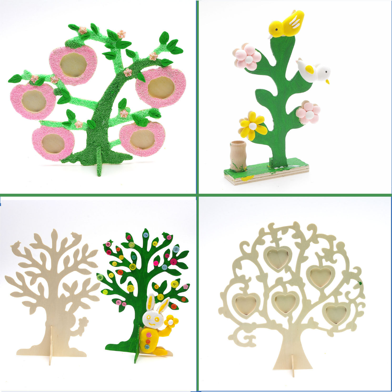 Wooden tree colored white embryo children hand - made DIY creative art painting kindergarten environment decorated tree tree