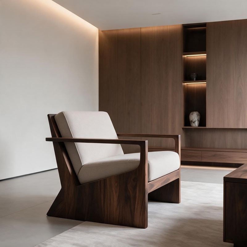 North American Black Walnut Solid Wood Leisure Chair Living Room Balcony Single Sofa Chair Leather Armrest Design Lazy Chair North American Black Walnut Solid Wood Leisure Chair Living Room Balcony Single Sofa Chair Leather Armrest Design Lazy Chair
