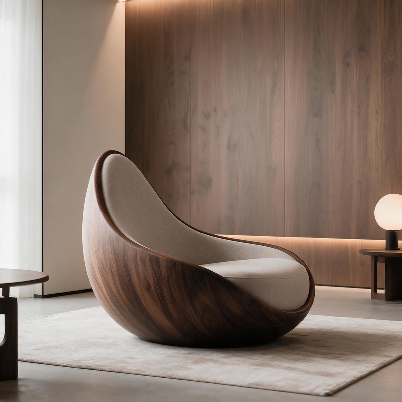 New Chinese-Style Black Walnut Sofa Chair, Modern, Simple, Light Luxury, High-End, New Model, Living Room, Home Use, Spherical Sofa Chair