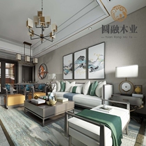 Round new Chinese style solid wood sofa simple light luxury model house Villa sales office home living room furniture combination