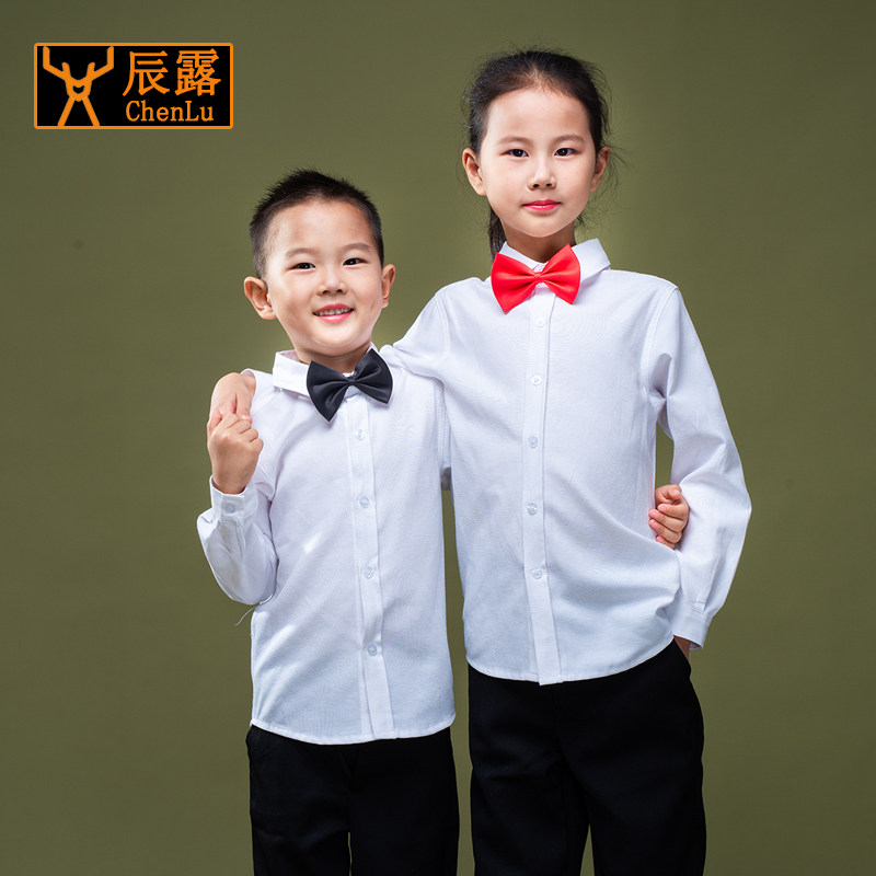 White shirt boy long sleeve CUHK child female baby thickened inch children's clothing cardiovert blouse performance school gush 