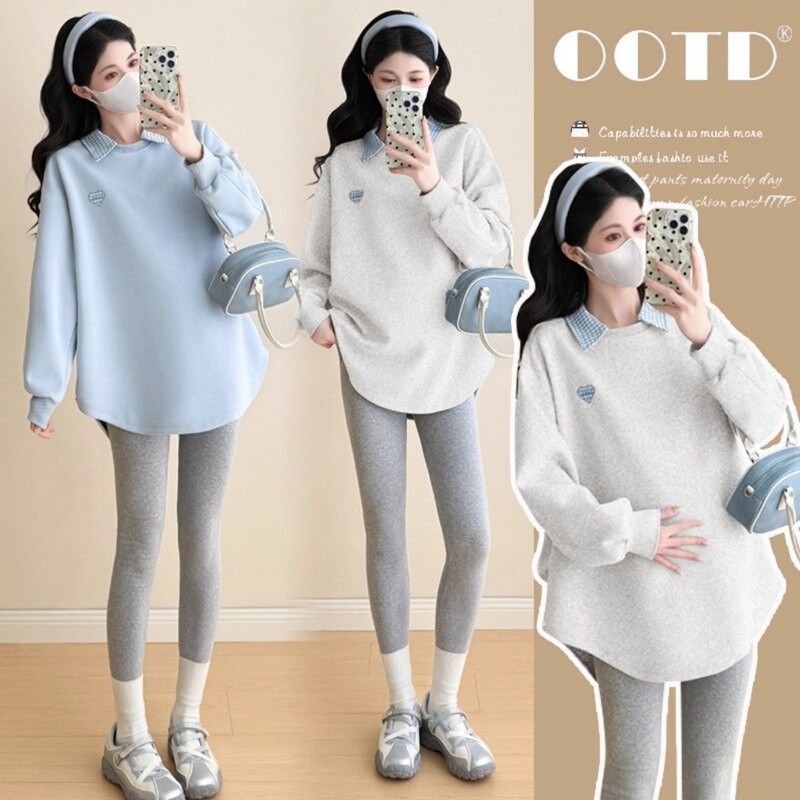 Maternity Wear, Autumn and Winter Clothing, Fashionable, Stylish, Casual, Fake Two-Piece Long-Sleeved Sweatshirt, Spring and Autumn Style, Lazy Style T-Shirt for Women Maternity Wear, Autumn and Winter Clothing, Fashionable, Stylish, Casual, Fake Two-Piece Long-Sleeved Sweatshirt, Spring and Autumn Style, Lazy Style T-Shirt for Women
