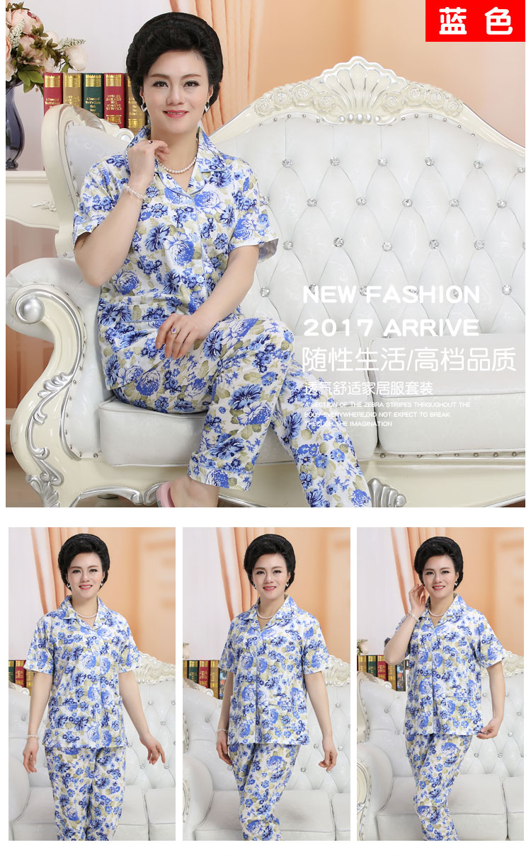 Mùa hè nam giới và phụ nữ trung niên đồ ngủ cotton ngắn tay quần kích thước lớn cardigan cha mẹ trung niên dịch vụ nhà phù hợp với