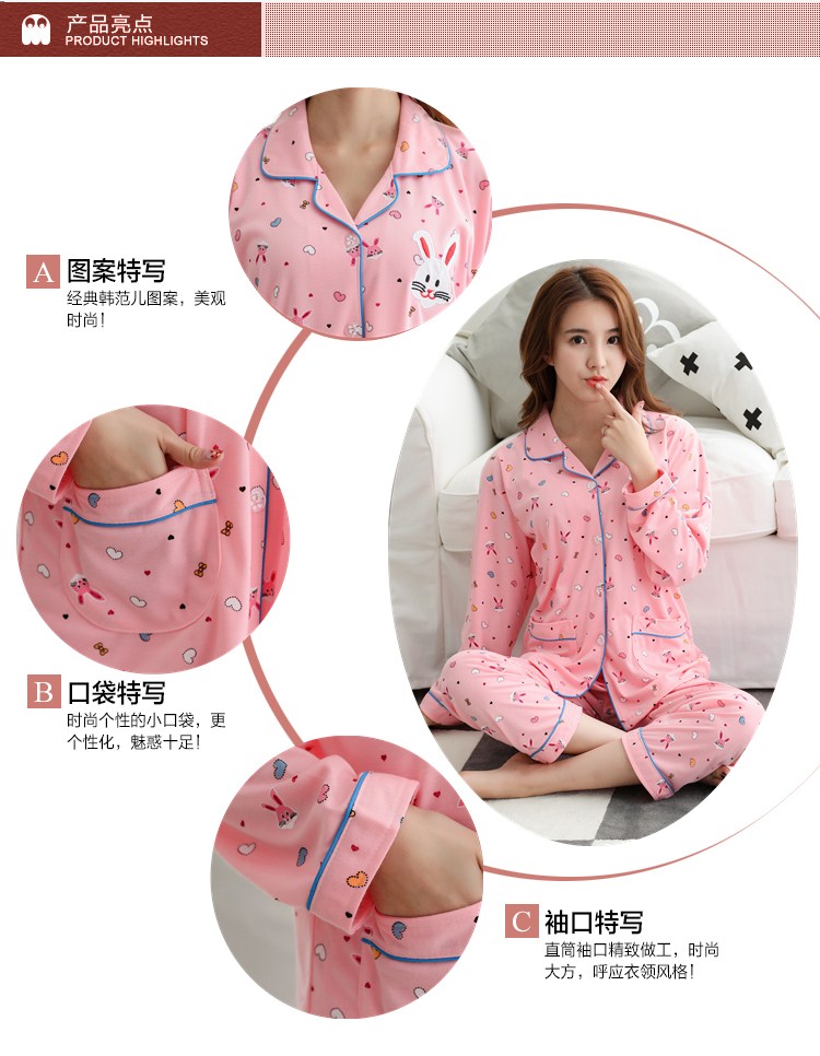 Đồ ngủ nữ cotton mùa xuân và mùa thu nữ dài tay áo len ngọt ngào XL mỏng phần cotton tháng phục vụ nhà bộ đồ mặc nhà