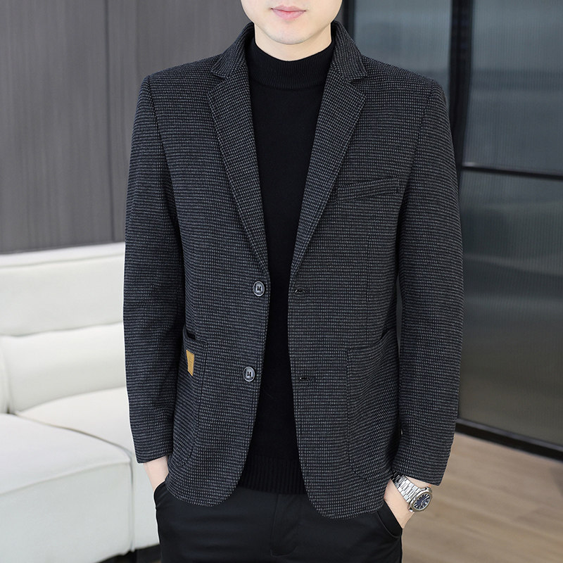 Pierre Cardin Houndstooth Blazer Men's Spring and Autumn New Casual Slim-Fit Stylish Men's Jacket