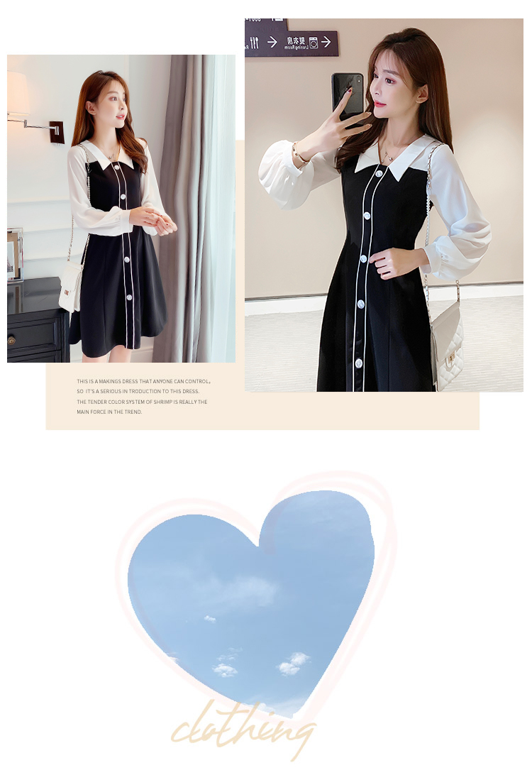 VK旗艦店 韓系收腰顯瘦polo假兩件拼接長袖洋裝