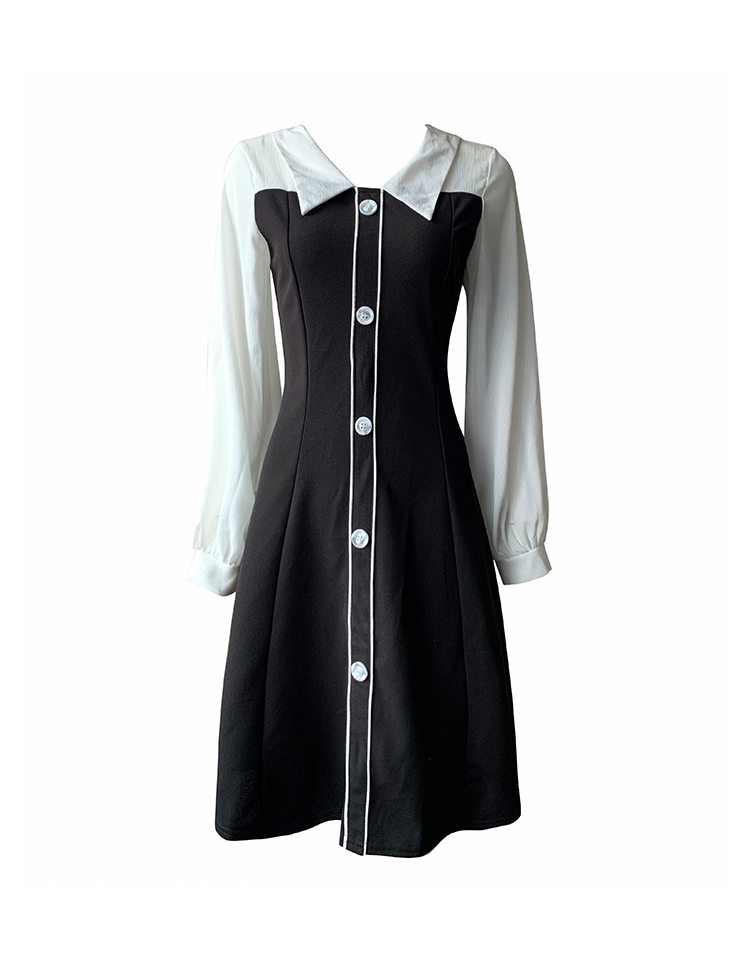 VK旗艦店 韓系收腰顯瘦polo假兩件拼接長袖洋裝