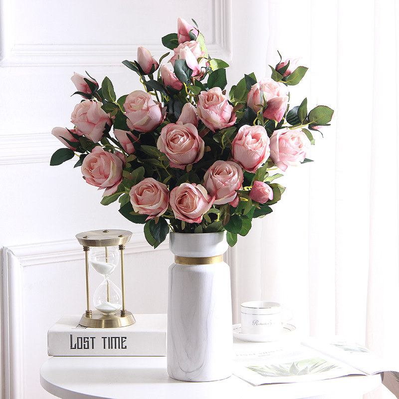 Nordic Simulation Rose Bouquet Set Fake Flower Living Room Fittings Flower Gallery Vase Dry Flower Decoration