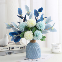 Simple Japanese small mouth ceramic vase Mediterranean blue and white dried flower simulation floral eucalyptus set ornaments