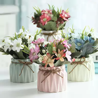 Simple pastoral simulation flower set fake flower Daisy small potted floral ornaments vase table partition desktop decoration