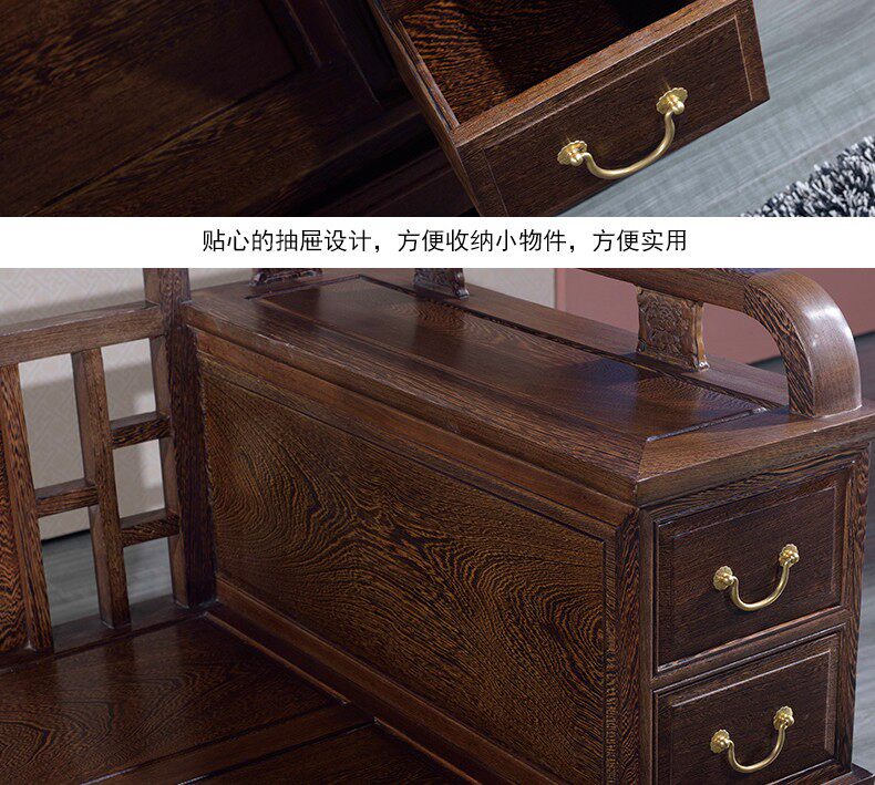 Махогани диван 红木家具鸡翅木新中式沙发家具客厅组合贵妃转角沙发实木整装沙发 Red palace furniture