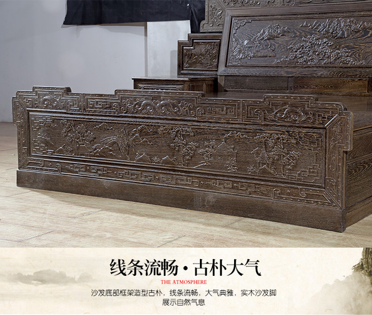 Красный кровати 红木家具全实木鸡翅木床双人1.8米床现代雕花储物高箱床头柜组合