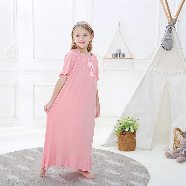 Pure cotton modal parent-child clothing for home mothers and girls children's princess pajamas long and short sleeves sleeveless cute palace nightgown