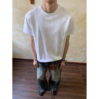 Personalized deconstruction short-sleeved T-shirt for men, Korean summer 2026 new style, versatile, simple and casual solid color top for teenagers