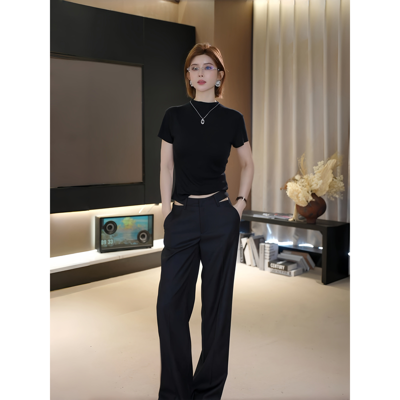 Ah Double Asfo【Shape-Enhancing】Tencel Wool Half-Turtleneck Stretch Slim Fit Versatile Short Sleeve T-Shirt Top Xs01914 Ah Double Asfo【Shape-Enhancing】Tencel Wool Half-Turtleneck Stretch Slim Fit Versatile Short Sleeve T-Shirt Top Xs01914