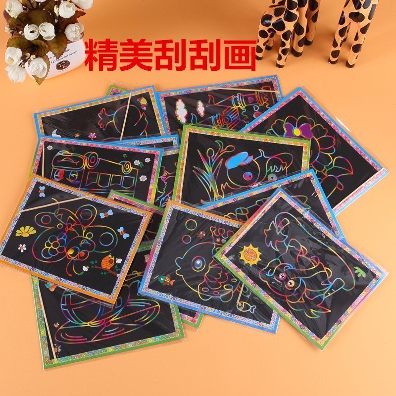 Children's cartoon scratch drawing card Creative scratch drawing paper Doodle book diy color painting coloring set
