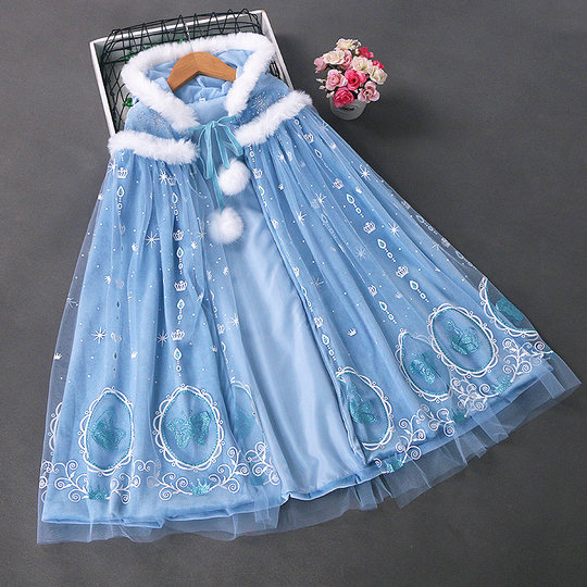 爱莎公主披风冰雪奇缘女童秋冬新款艾莎披肩爱沙儿童冬季斗篷加绒