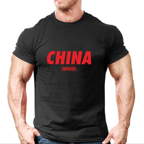 Summer cotton patriotic CHINA CHINA print tactical T-shirt round neck loose outdoor short sleeve mens casual top