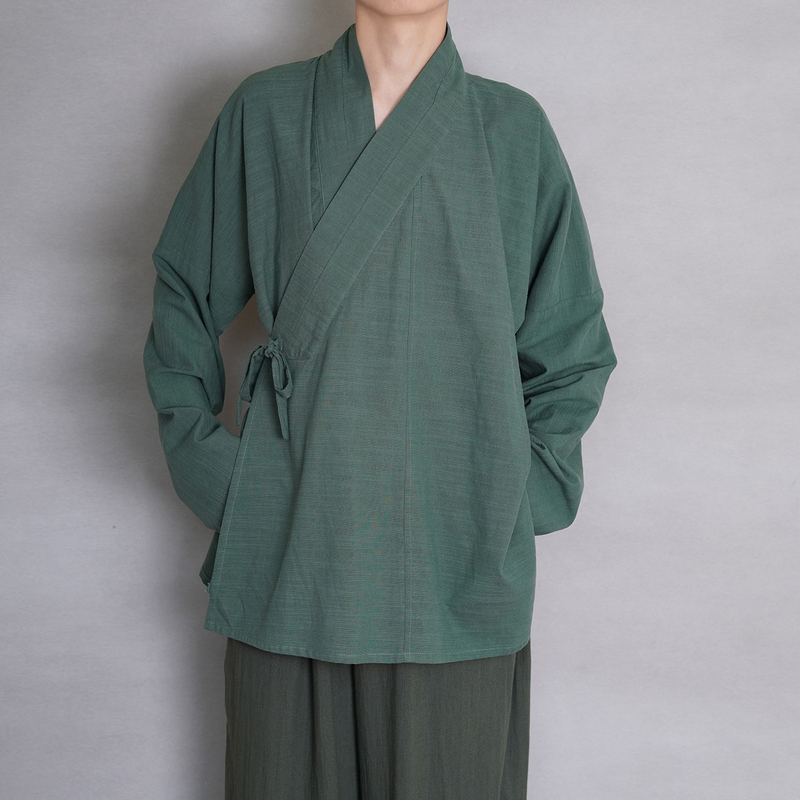Qingshanjian Traditional Chinese Cross-Collar Hanfu Narrow-Sleeve Short Shirt Plain Horizontal Collar Long-Sleeve Spring and Autumn Unisex Style