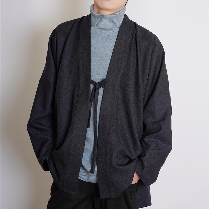Qingshanjian Short-Fronted Shirt-Style Jacket for Men and Women, Hanfu Chinese Style Coat, Song-Style Flutter Sleeves, Spring and Autumn, Black, Xi Jun
