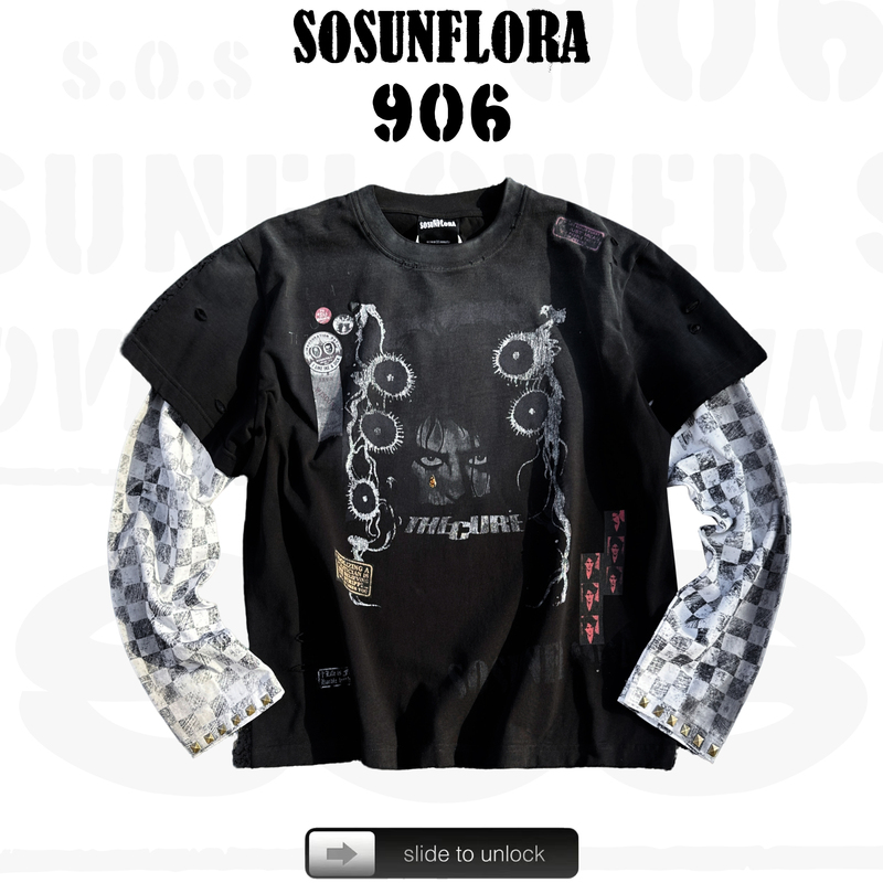 Sos Washed Vintage Patchwork Checkerboard Long-Sleeve T-Shirt Vintage Band Faux Two-Piece Studded Long-Sleeve T-Shirt Sos Washed Vintage Patchwork Checkerboard Long-Sleeve T-Shirt Vintage Band Faux Two-Piece Studded Long-Sleeve T-Shirt