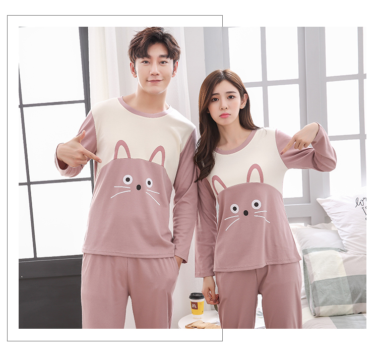 Cặp vợ chồng mùa thu quần áo dài tay phù hợp với nam giới mùa thu và mùa đông đồ ngủ cotton nữ đồ ngủ cotton phim hoạt hình XL bộ đồ mặc nhà