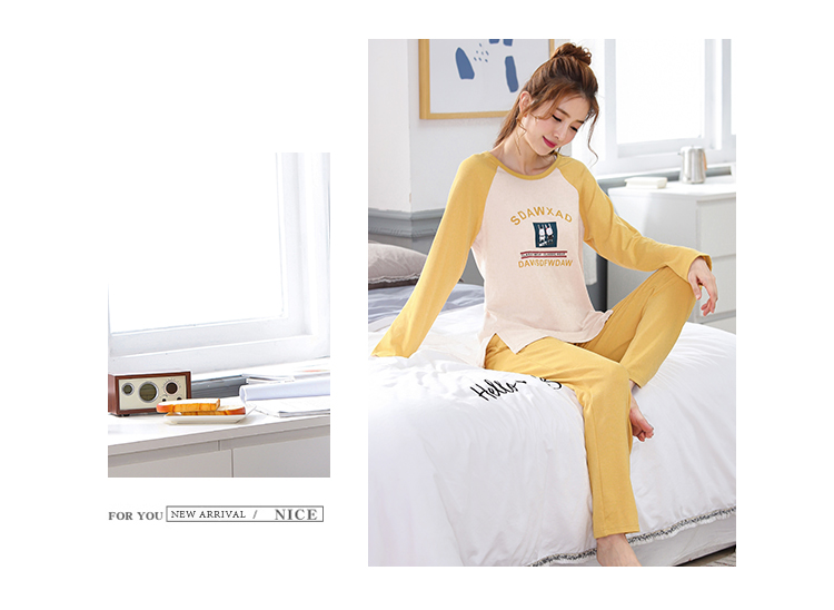 Đồ ngủ cotton cho nữ mùa thu dài tay Cotton phiên bản Hàn Quốc có thể mặc bên ngoài đồ ngủ đôi mùa xuân và mùa thu nam phục vụ tại nhà bộ đồ thể thao nữ