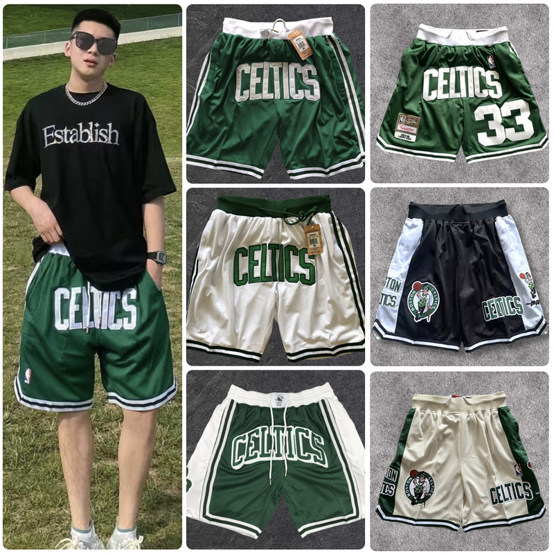 Celtics Basketball Shorts Embroidered American Sports Shorts Embroidered Men's Retro Quick-Dry Street Pocket Shorts Celtics Basketball Shorts Embroidered American Sports Shorts Embroidered Men's Retro Quick-Dry Street Pocket Shorts