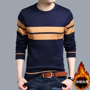 Cộng thêm áo thun nhung bố mặc áo phông nam dài tay áo thun nam trung niên áo len dày với cổ tròn cashmere mùa đông