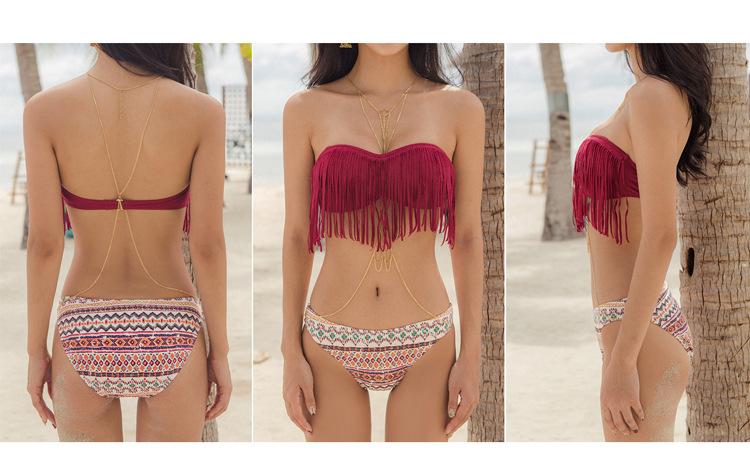 Mùa hè 2017 mới bikini đỏ tua rua tam giác chia nhỏ áo tắm ngực tập hợp áo tắm gợi cảm - Bikinis đồ tắm bikini