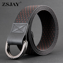 Tactical bird black double ring buckle belt male canvas belt Young Young Middle School student Korean tide double buckle belt