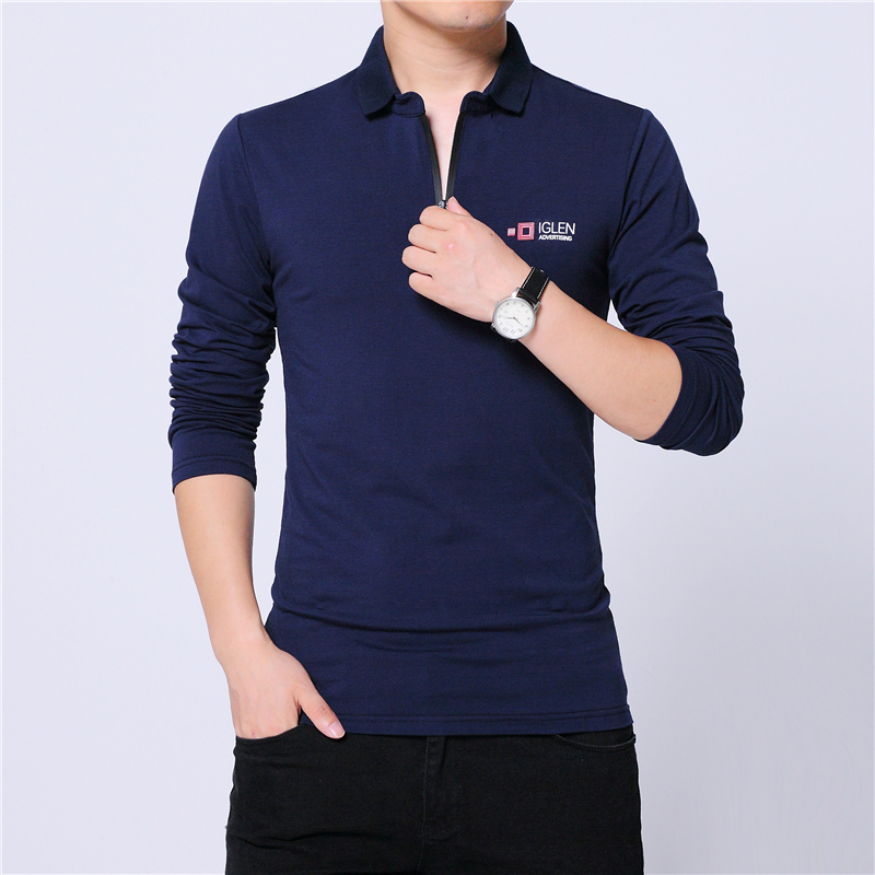 2019 mùa xuân nam dài tay áo T-shirt Mature Với tóm cổ Lên trên bông Quảng cáo POLO Workwear Workwear Workwear Coat