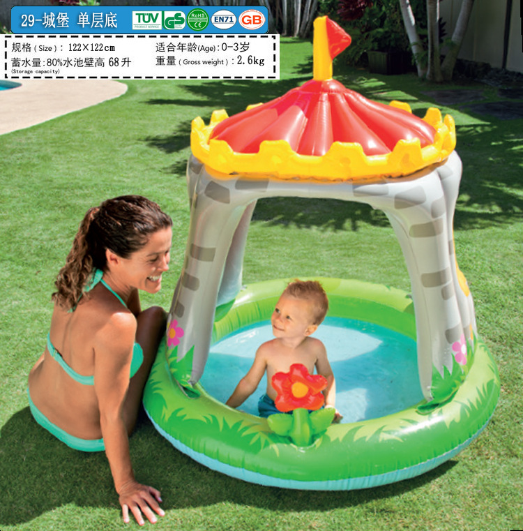 INTEX bé bể bơi bơm hơi bò phim hoạt hình đồ chơi hồ bơi nhỏ đỏ bừng bóng hồ bơi dù để che nắng bé paddling hồ bơi bể bơi phao có cầu trượt