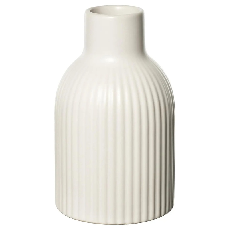 Ikea/Kapucastan Vase Ivory White Ceramic Cylindrical Roman Column Flower Arrangement Decoration