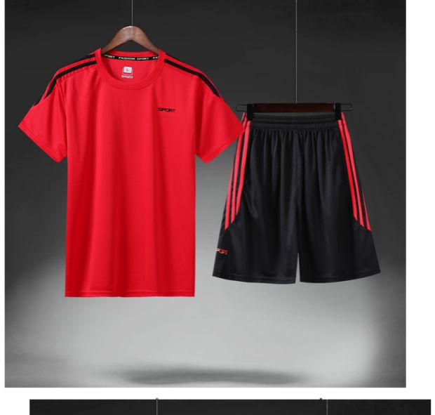 Bộ đồ thể thao nam mùa hè mỏng phần nhanh khô cầu lông tay ngắn quần short thể dục chạy bộ quần áo thấm mồ hôi - Thể thao sau quần áo thể thao nam