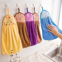 Hangable hand towel Non-hairless rag thickened absorbent dish cloth cartoon kitchen bathroom towel 2 pcs