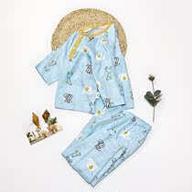 Boys pajamas long sleeve home spring summer cotton double gauze set Baby students cotton home clothes