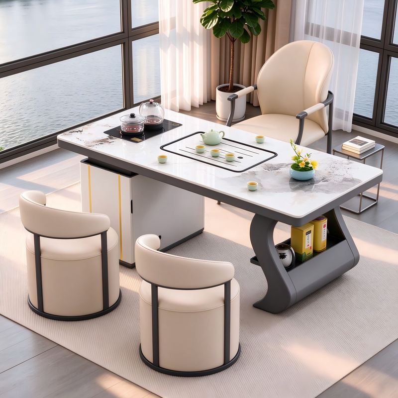 Tea Table 2026 New Model High-End Simple Luxury Office Home-Use Rock Slab Tea Brewing Table Integrated Balcony Small Tea Table