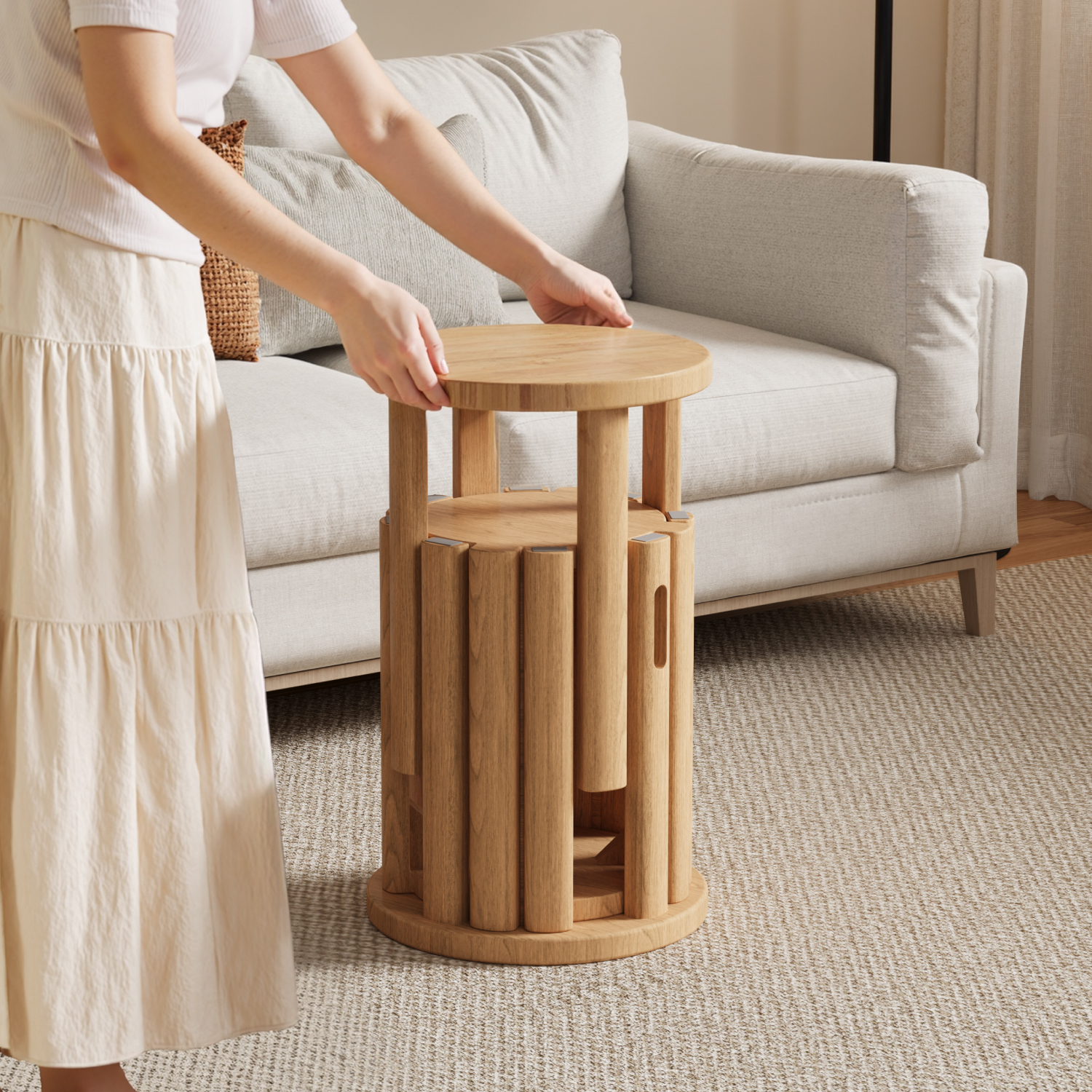 無垢材スツール 家庭用スタッキングスツール ラウンドスツール スペア 多機能コンビネーションスツール ダイニングテーブルスツール ロースツール スタッキングスツール