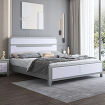  Solid wood bed Modern minimalist master bedroom 1 8*1 9m double gray white 1 5 single light luxury high box storage bed