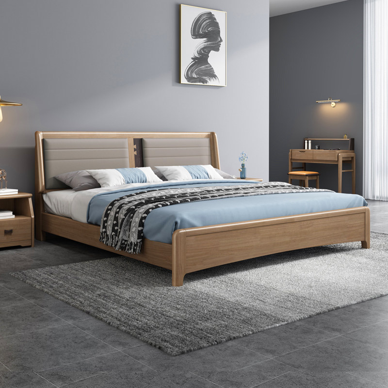 Solid wood bed modern simple 1 8m double bed soft pack 1 5m Nordic master wedding bed factory direct selling bed